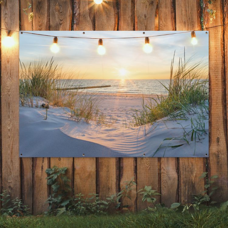 Tuinposter van de horizon van het strand met duinen en gras