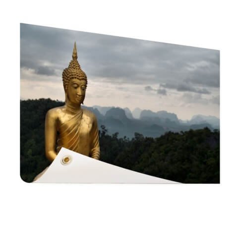 Boeddha met bewolkte lucht tuinposter