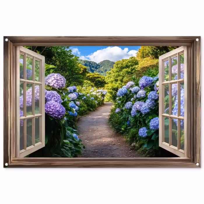 Tuinposter - Doorkijk - Hortensia - Pad - Natuur
