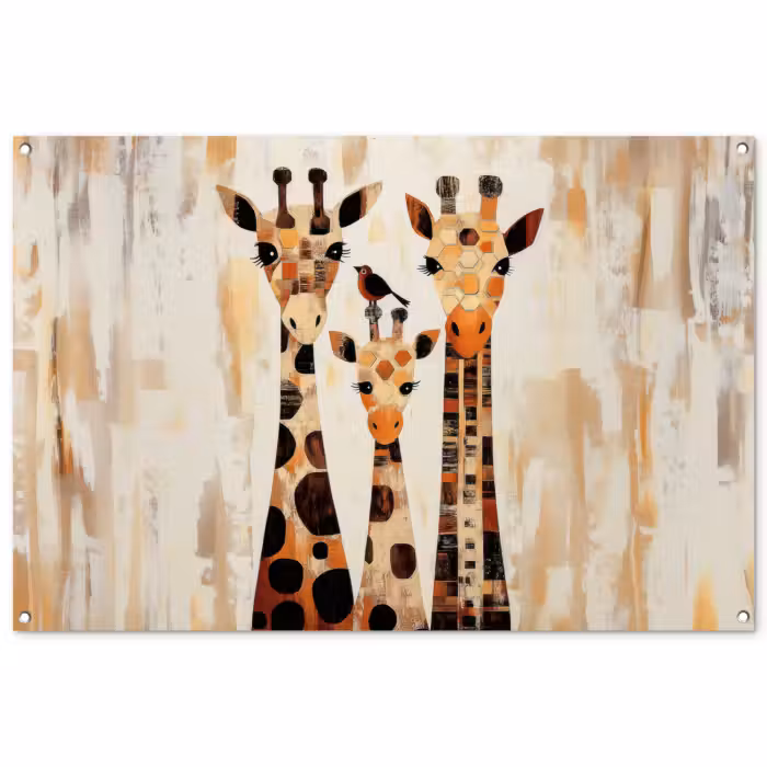 Tuinposter - Giraffen - Cartoon - Crème
